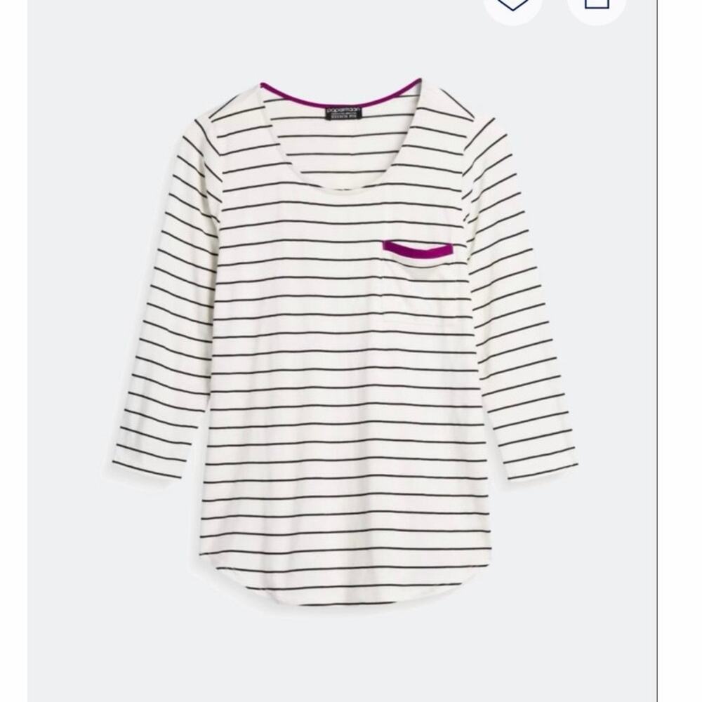 Papermoon Stitch Fix Women's Anica 3/4 Sleeve Striped Knit Top White Black Small